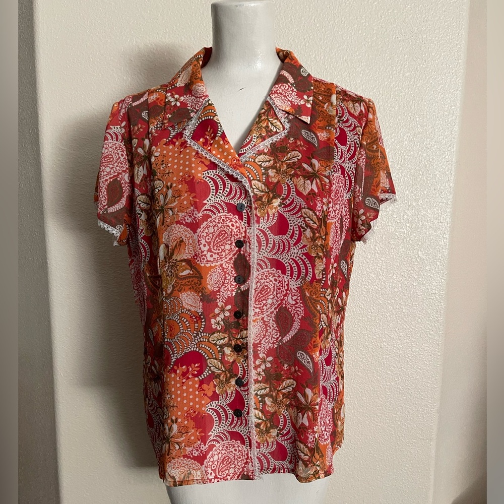 Lace Edge Paisley Button Down Shirt